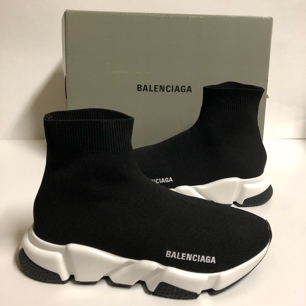 Balenciaga Speed Trainers Black White Women Size 9 NDS BTS Sock Sneakers